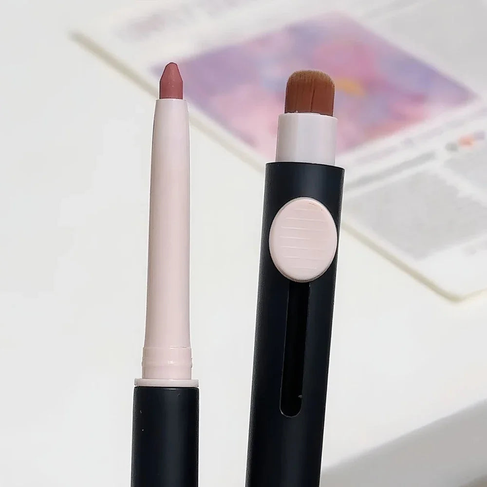 Waterproof Matte Lipliner Pencil with Brush Sexy Nude Brown Contour Tint Lipstick Lasting Non-stick Cup Lip Liner Lips Makeup