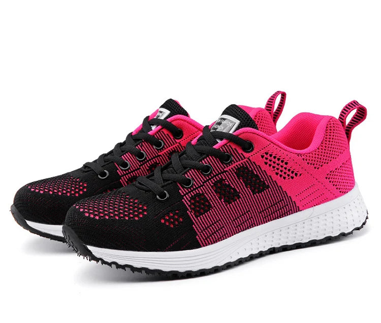 Women's Sneakers Breathable 2024 New Fashion Trainers Flat Woman Vulcanize Shoes Mesh Fabric Lace Up Female Footwear Shoes