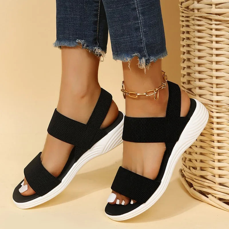 Women's Knit Elastic Cloth Wedge Sandals Slip On Lightweight Walking Sandals Women Plus Size Comfortable Summer Shoes Woman 2023