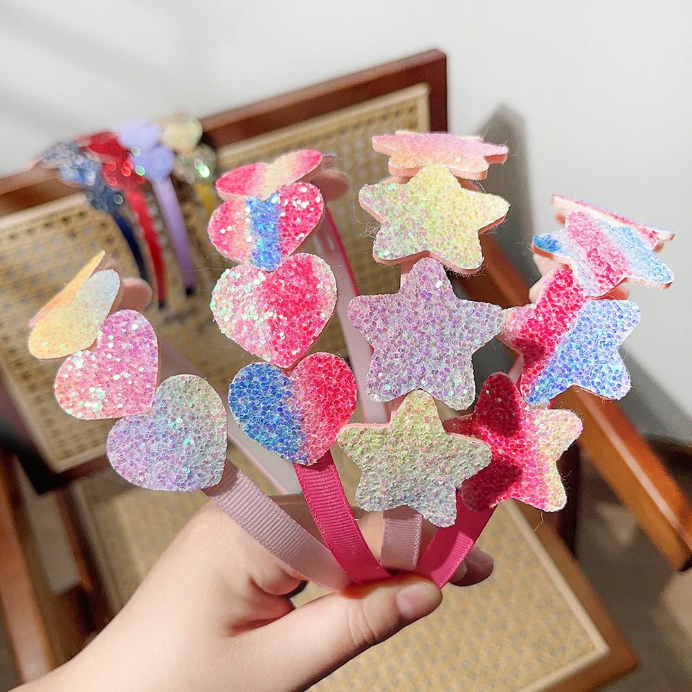 1pcs Fashion Girls Glitter Hair Bands Cute Colors Hair Hoop Hairbands Lovely Bow Stars Headbands for Kids Hair Accessories Gifts