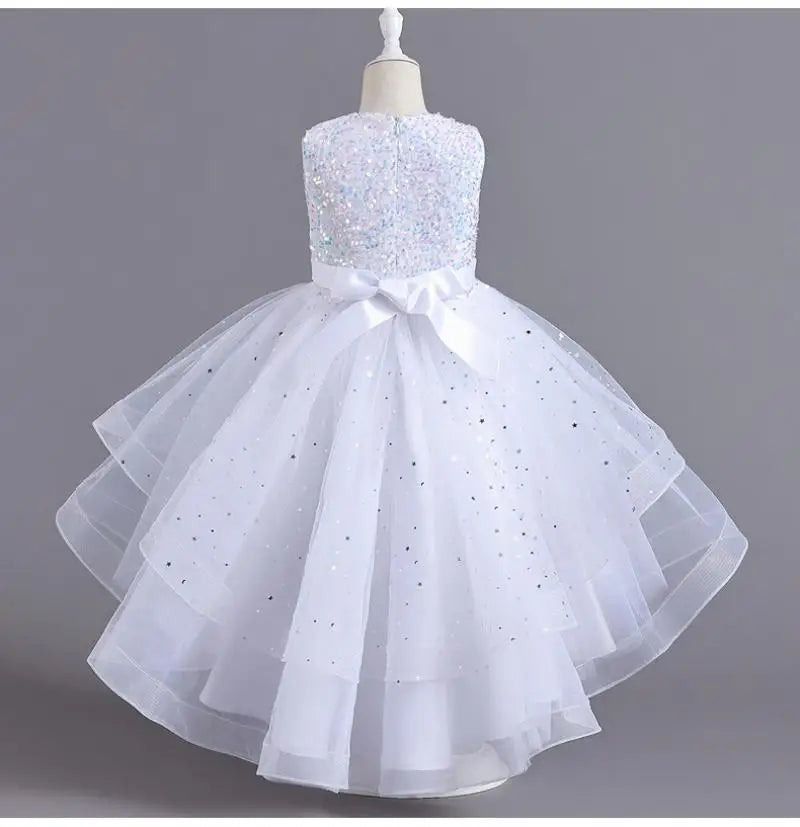 Flower Girls Princess Sequins Baby Wedding Christmas Party Trailing Dress Teenager Children Kids Elegant Vestidos for 3-15Years