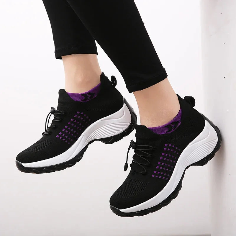 Women's Walking Shoes Fashion Sock Sneakers Mesh Breathe Comfortable Nursing Trainers Casual Platform Loafers Non-Slip Elevator