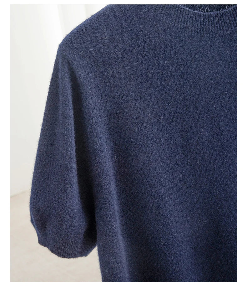 Spring Summer Men's Short Sleeved Pure Wool T-Shirt Sweater O-neck Solid Color Loose Pullover Knitted Sweater Casual Top