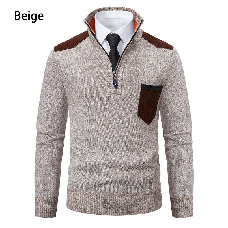 Pullover Men Sweater Cashmere Thick Polo Shirts Korean Half Zipper Cold Blouse Stand Collar Autumn Winter Outerwear Luxury Cloth