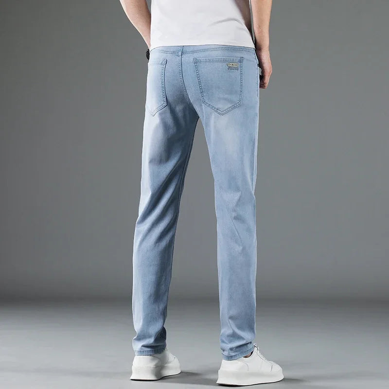 Summer Thin Lyocell Men's Slim Fit Casual Jeans Brand Clothing Stretch Straight Loose Fashionable Casual Denim Trousers Male