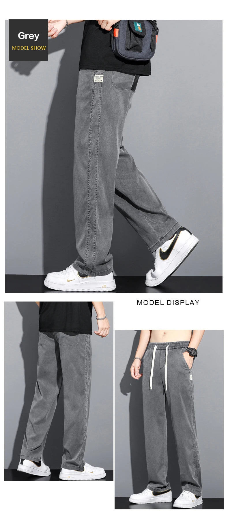 S-5XL 6Style,Men's Loose Jeans Summer Soft Lyocell Thin Fabric Straight Pants Drawstring Elastic Waist Korea Casual Trousers,Y2K