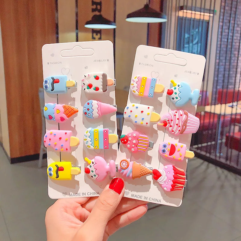 10PCS/Set New Girls Cute Cartoon Ice Cream Unicorn Hair Clips Kids Lovely Hairpins Headband Barrettes Fashion Hair Accessories