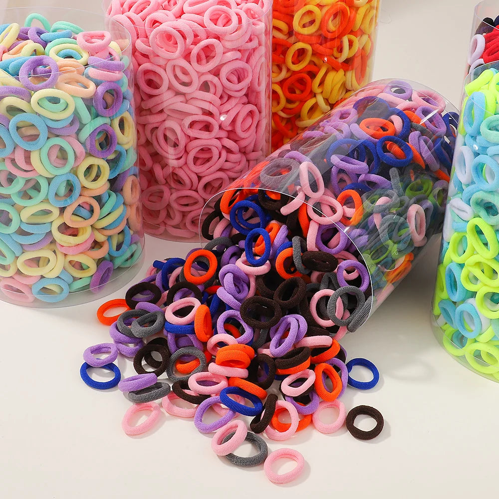 100PCS Colorful Basic Nylon Ealstic Hair Ties for Girls Ponytail Hold Scrunchie Rubber Band Kid Fashion Baby Hair Accessories