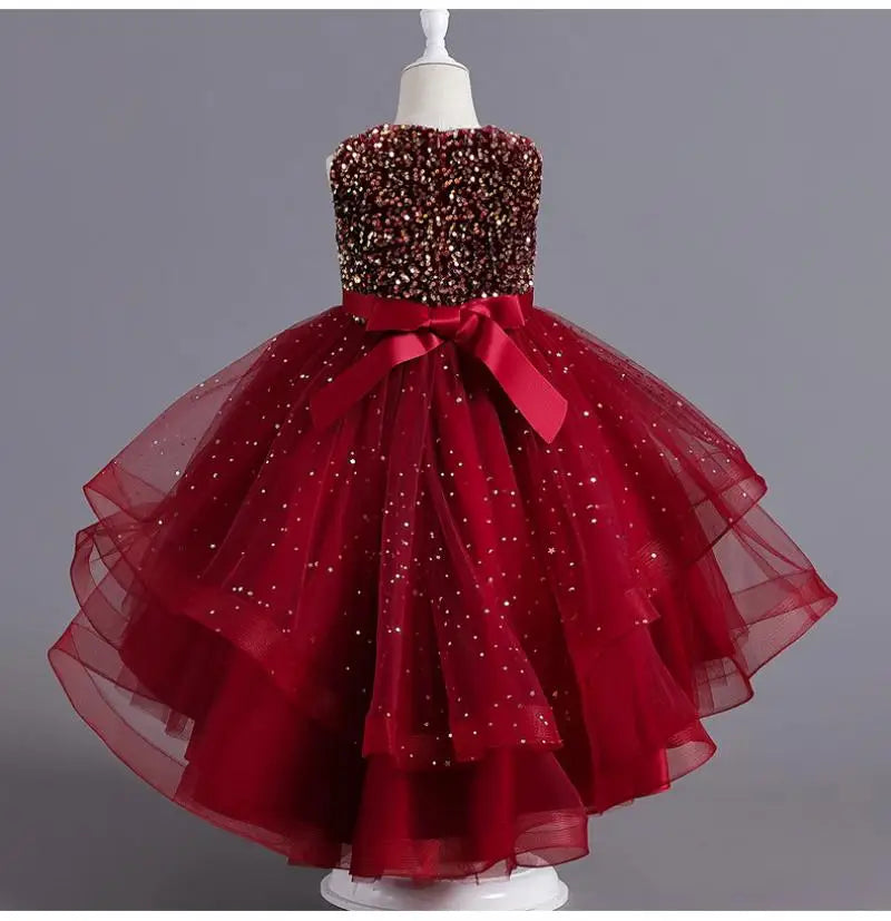 Flower Girls Princess Sequins Baby Wedding Christmas Party Trailing Dress Teenager Children Kids Elegant Vestidos for 3-15Years