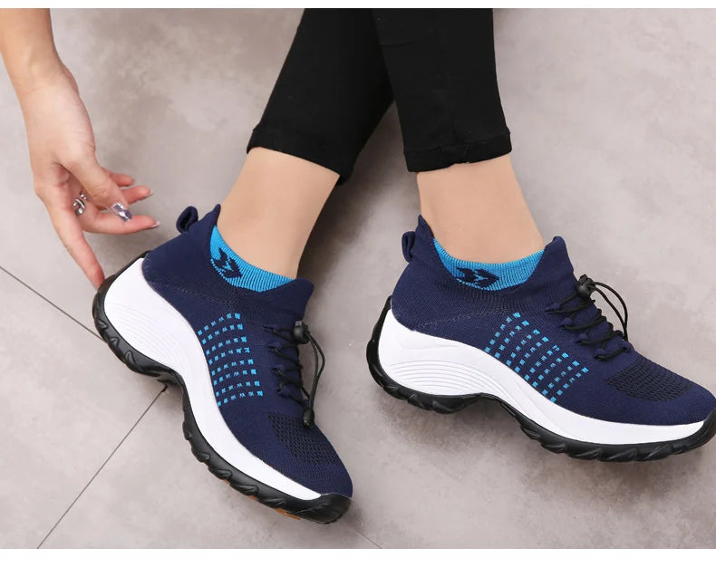 Women's Walking Shoes Fashion Sock Sneakers Mesh Breathe Comfortable Nursing Trainers Casual Platform Loafers Non-Slip Elevator