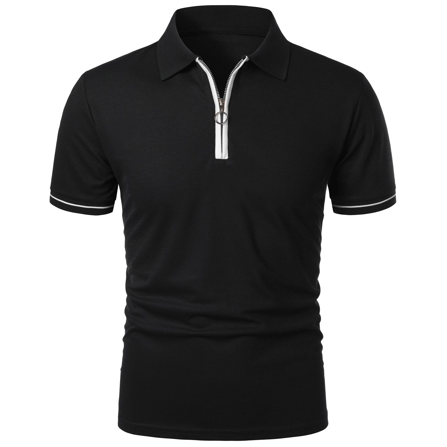 Men's polo shirt color matching short-sleeved zipper lapel T-shirt casual shirt