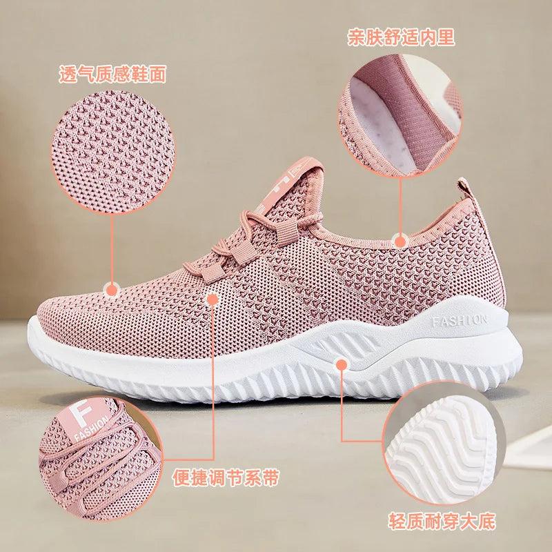 Women's shoes 2024 mesh breathable comfortable sports shoes soft sole lightweight fashion casual shoes