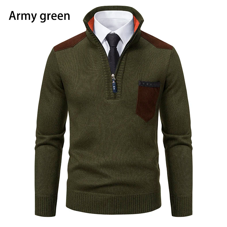 Pullover Men Sweater Cashmere Thick Polo Shirts Korean Half Zipper Cold Blouse Stand Collar Autumn Winter Outerwear Luxury Cloth