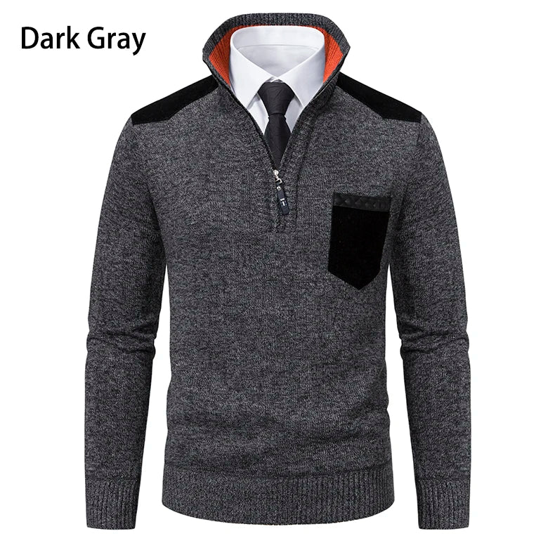 Pullover Men Sweater Cashmere Thick Polo Shirts Korean Half Zipper Cold Blouse Stand Collar Autumn Winter Outerwear Luxury Cloth