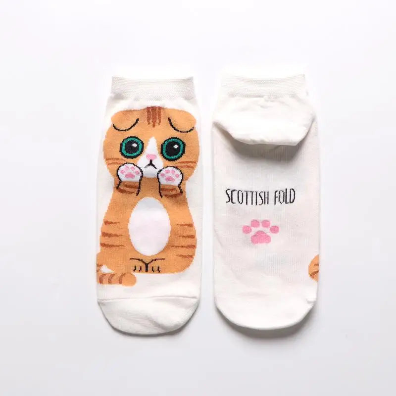 3D Print Funny Cute Cat Socks Cartoon Kitten Unisex Creative Colorful Multiple Cat Face Happy Low Ankle Socks Women Christmas