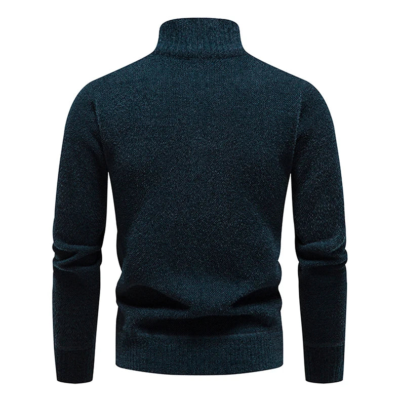 Winter New Men's Half Zipper Standing Neck Pullover Sweater High Quality Thicker Warm Men's Business Casual Knitwear Sweaters