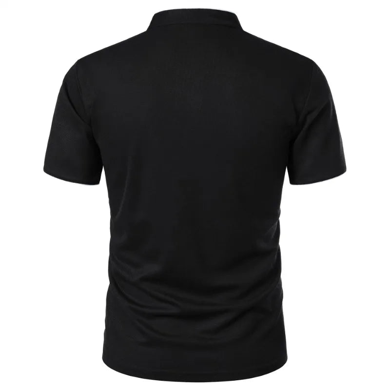 Summer Men's Short Sleeve Collar Tshirts New Solid Color Casual Polo Shirt Trendy Breathable Loose Basic Splice Top