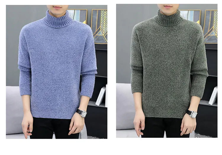 2024 Men Brand High Neck Knitted Pullover New Arrivals Male Fashion Streetwear Casual Slim Solid Color Turtleneck Sweater Male