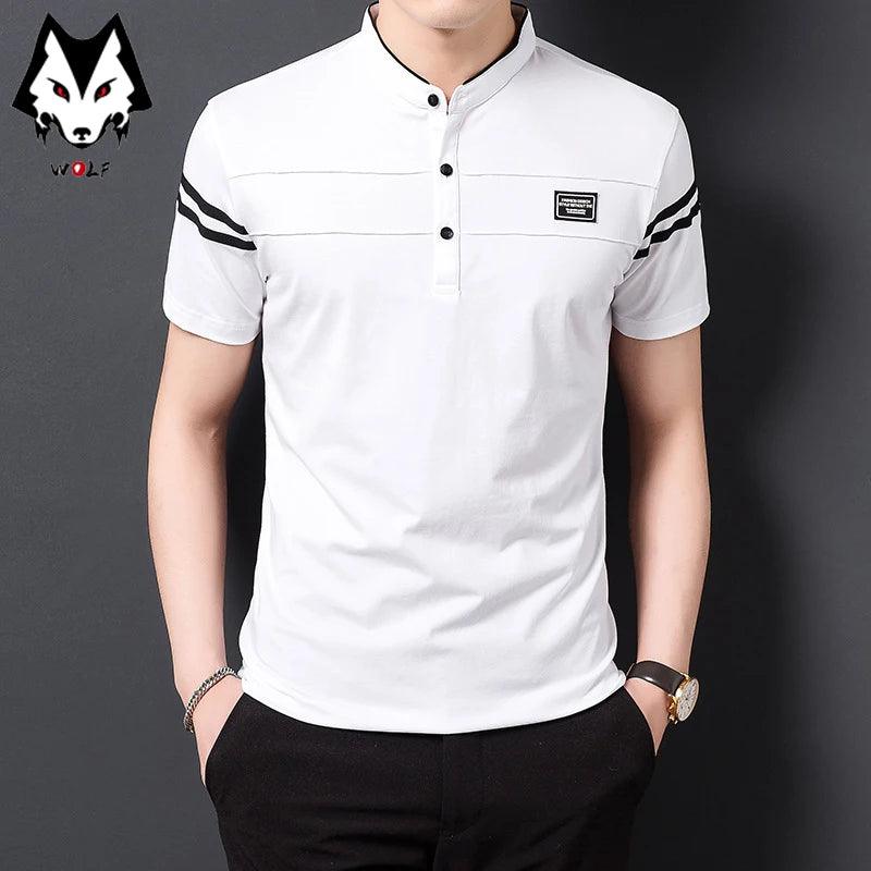 Men's Fashion Summer POLO T-shirt Casual Cotton Breathable Top Stand Up Neck Short Sleeve Korean Comfortable T-shirt