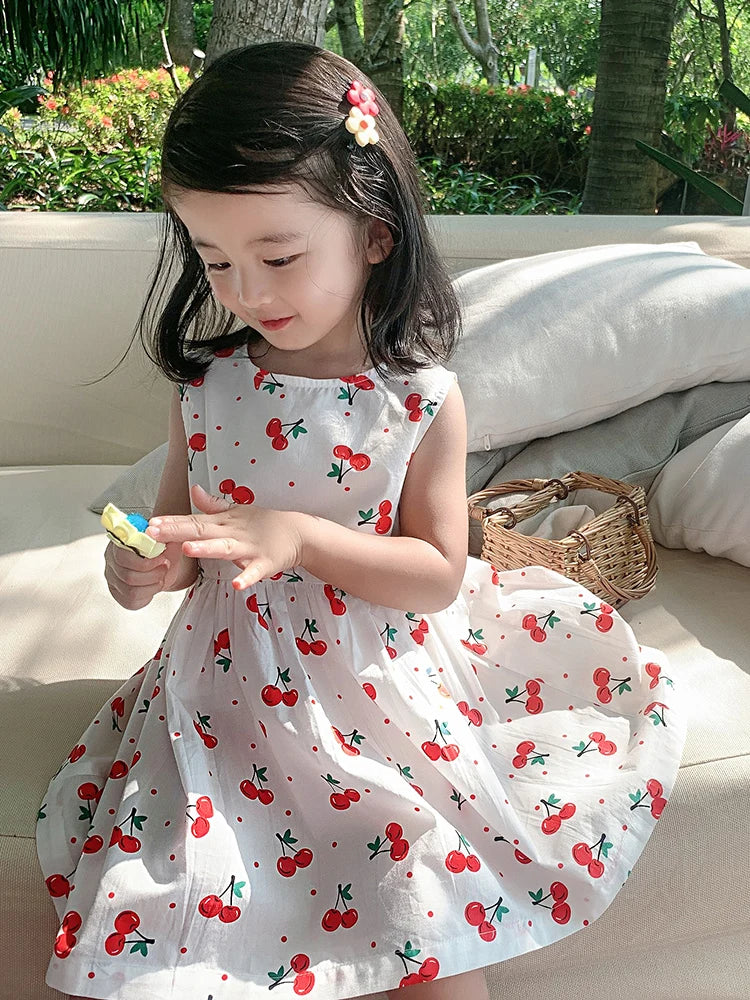 Girls Dress Summer Floral Pattern Children'S Skirt 100% Cotton Sundress Cute Comfortable Baby Beach Wear Kids Casual Clothes