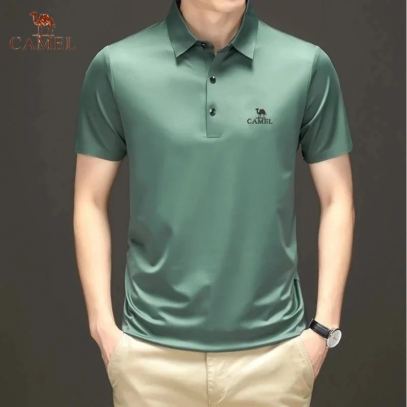 Men's Embroidered Mulberry Silk Polo Shirt New Spring/Summer Thin Fashion Business Casual Ice Cool Silk Short Sleeve T-shirt