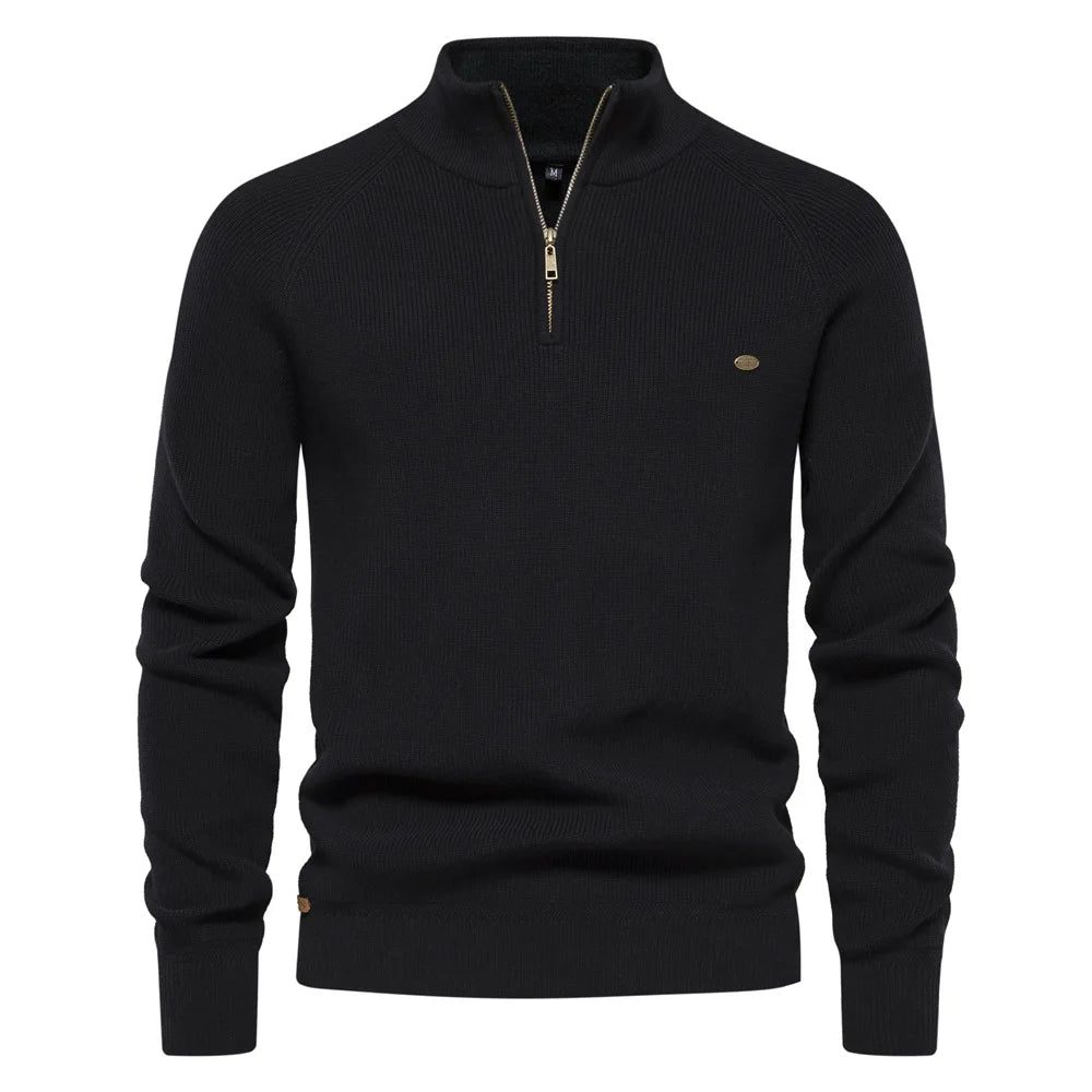 New Men's Sweater Half High Neck Zipper Solid Elastic Slim Fit Long Sleeve Pullover Casual Business Men Knitted Pullover Sweater