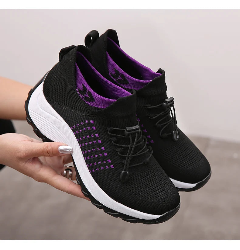 Women's Walking Shoes Fashion Sock Sneakers Mesh Breathe Comfortable Nursing Trainers Casual Platform Loafers Non-Slip Elevator