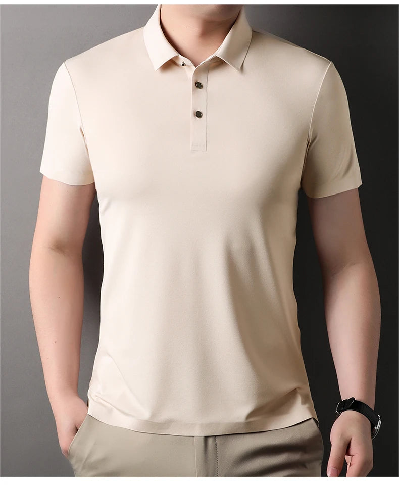 Summer Classic High Quality Solid Color Breathable Men's Short sleeved POLO Shirt Comfortable Ice Silk Casual Business T-shirt