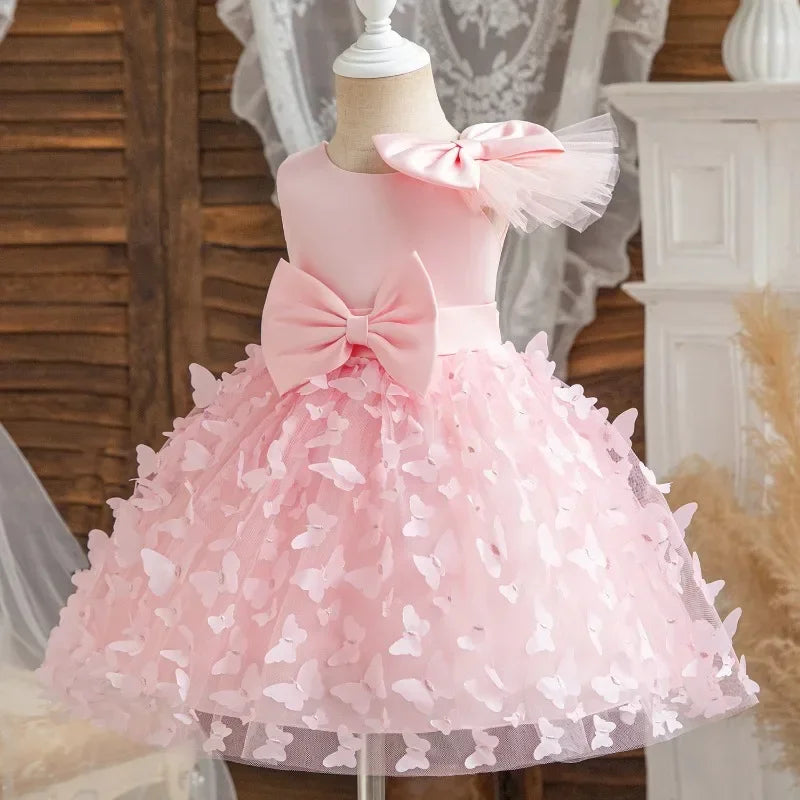 Summer Dress 1Yrs Kid Christening Princess Dress Vestidos Toddler Birthday Party Children 3D Butterfly Baptism Baby Girl Clothes