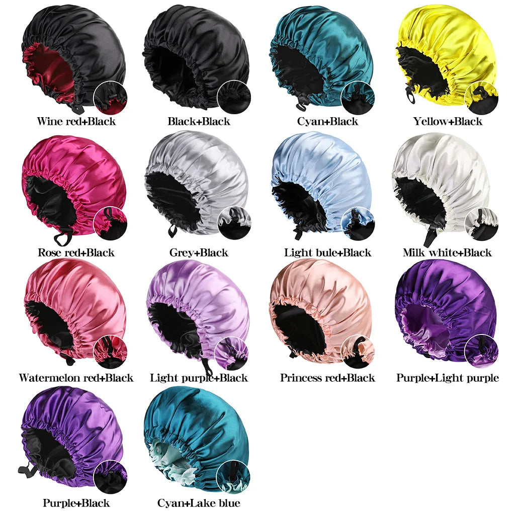 Wholesale Satin Bonnet for Sleeping Silky Bonnet Cap Large Double Layer Reversible Adjustable Sleep Bonnet Used To Hair Care