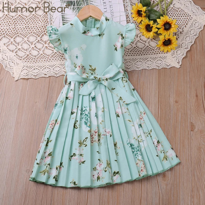 Humor Bear 2023 Girls Dress Summer Flying-Sleeve Printed Sleeveless Princess Dress Cute Kids Clothing Children Clothing