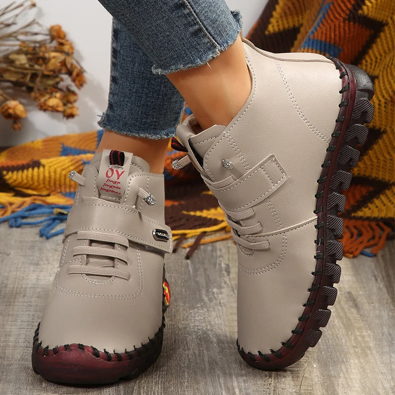 Pu Leather Red Boots Woman Soft Bottom Orthopedic Autumn Winter Shoes Women Plus Size Fleece Ankle Boots for Women Mom Moccasins