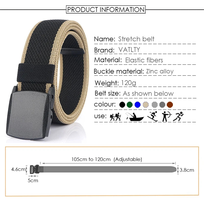 VATLTY Metal Free Men's Elastic Belt Strong Engineering Plastic Quick Release Nylon Buckle Unisex Stretch Belt Outdoor Girdles