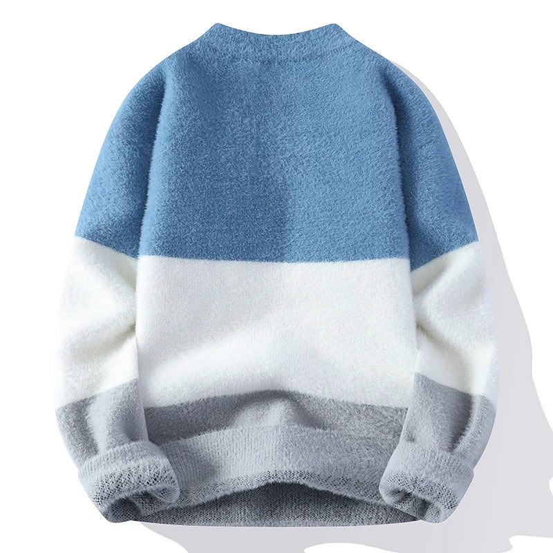 2023 Colorblock Warm Sweater Half Round Neck Sweater Slim Fit Sweater Top Knit Men's Christmas Cardigan