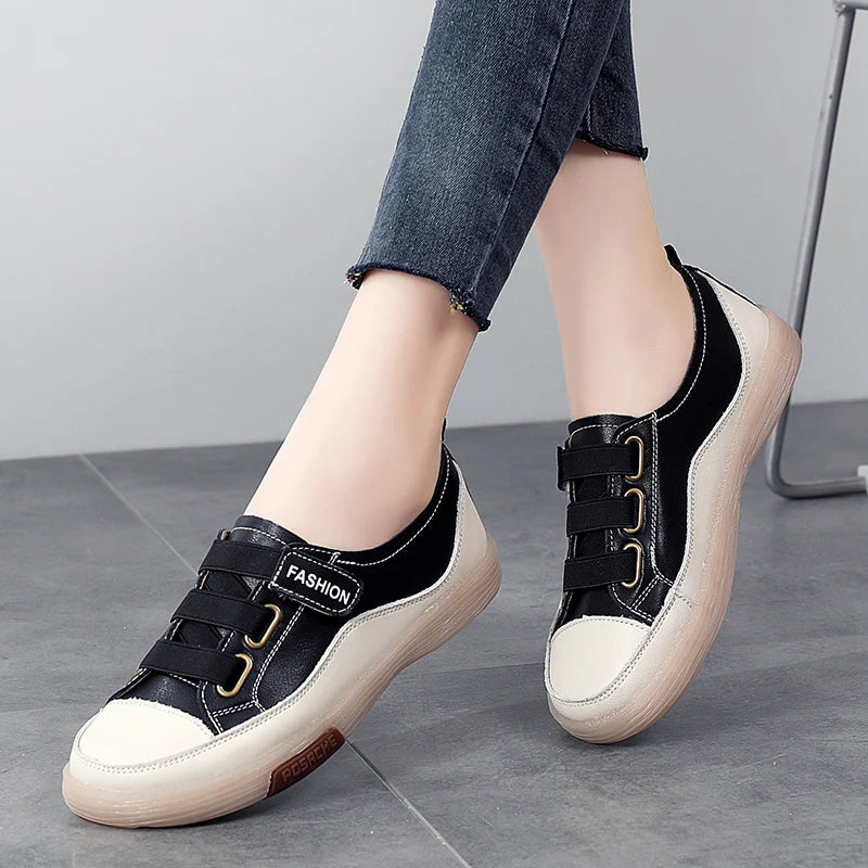 Summer Outdoor Women Jogging Casual Shoes Cow Leather Soft Sole Slip-on Flat Loafers Ladies Sneakers Breathable Walking Trainers