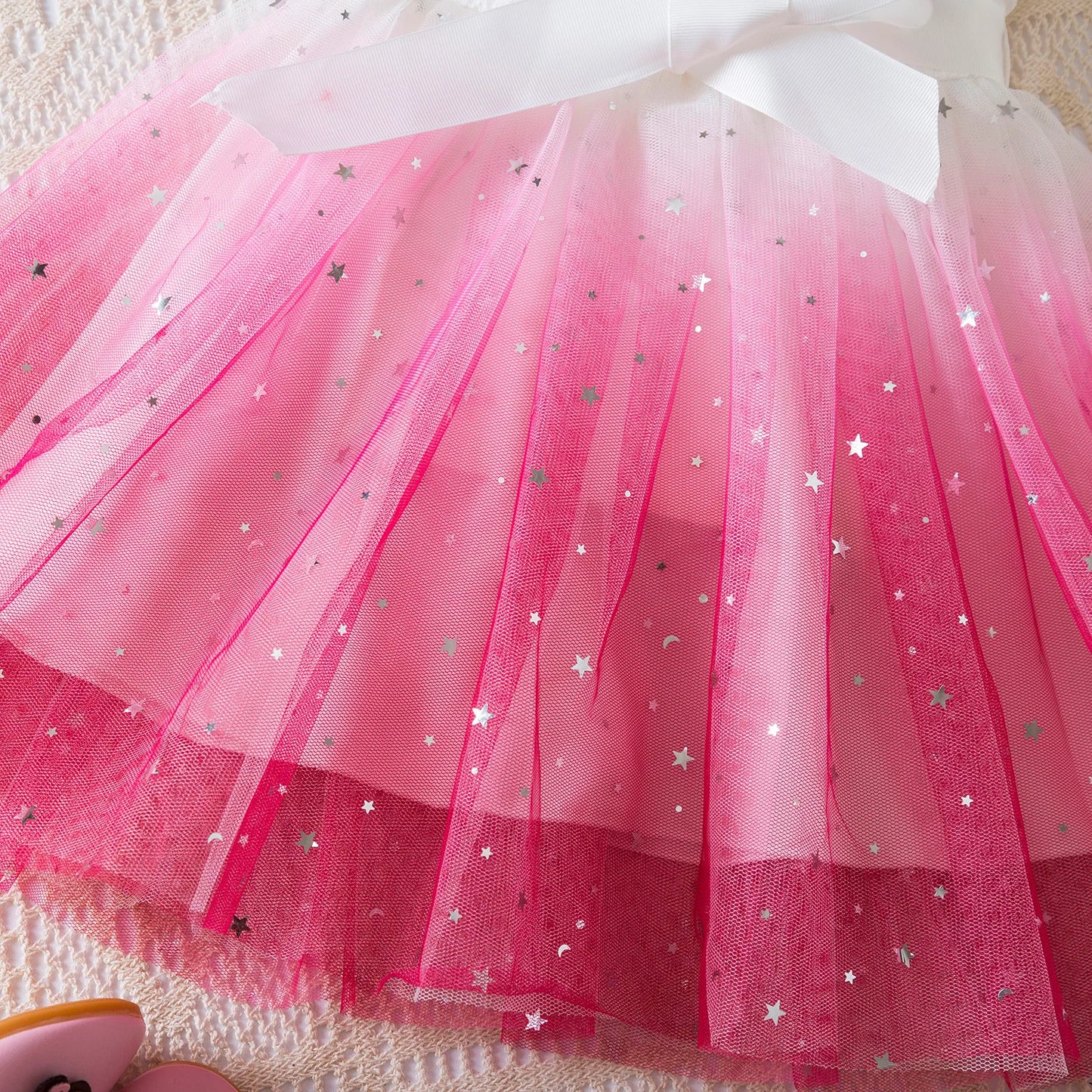 Dress for Kids Girls 2024 New Summer Clothes for 3-8Y Children Clothing Pink Ombre Princess Casual Dress for Birthday Party Wear