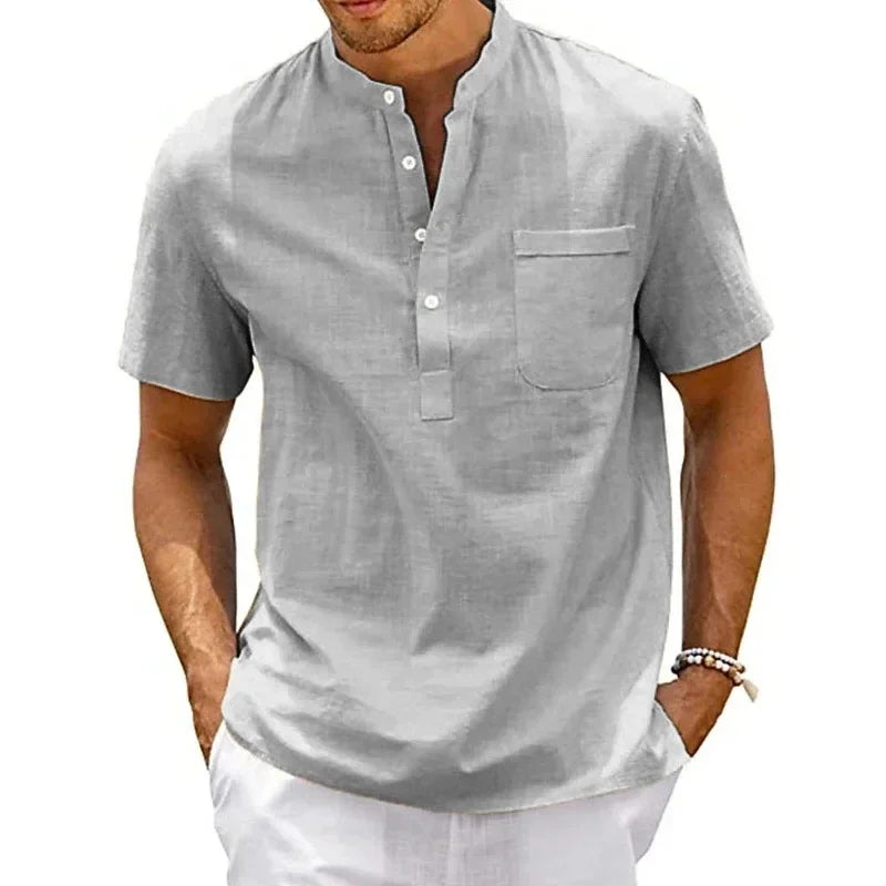 Summer New Men's Casual Slim Fit Polo Shirt Solid Color Breathable Button Short Sleeved Top Refreshing and Comfortable T-shirt