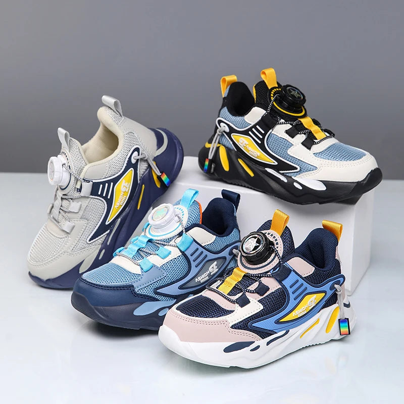 New Anti-skid Breathable Kids Sneakers for Boys Running Walking Lightweight Casual Shoes With Swivel Buckle Design