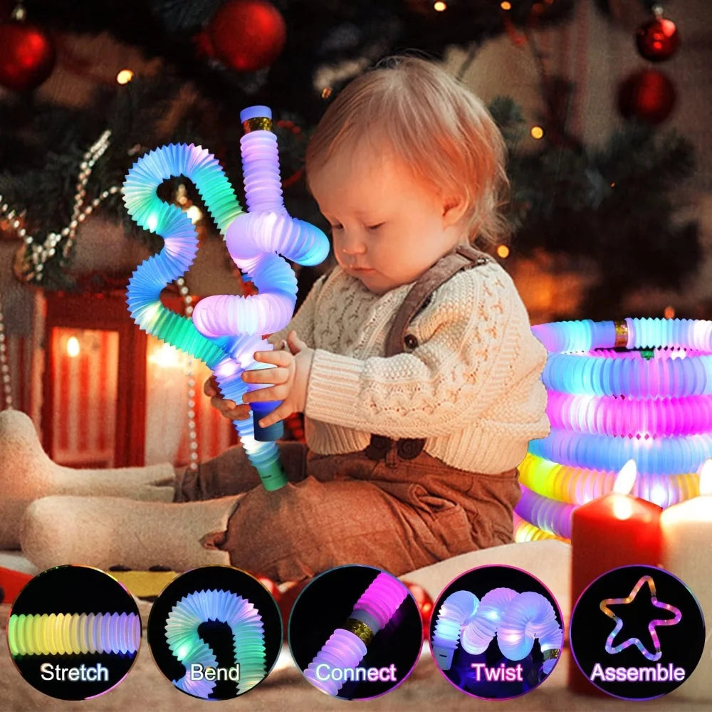 3 6 12 18PCS LED FlashTubeSensory Toy Adult Stress Relief ToyKids Autism Anti-Stress Plastic CorrugatedTube Squeeze Toy for Kids