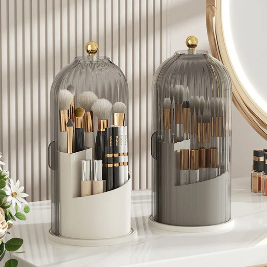 Makeup Brush Holder 360° Rotating With Lid Lipstick Eyebrow Pencil Holder Eye Shadow Storage Box Bird Cage Cosmetic Organizer