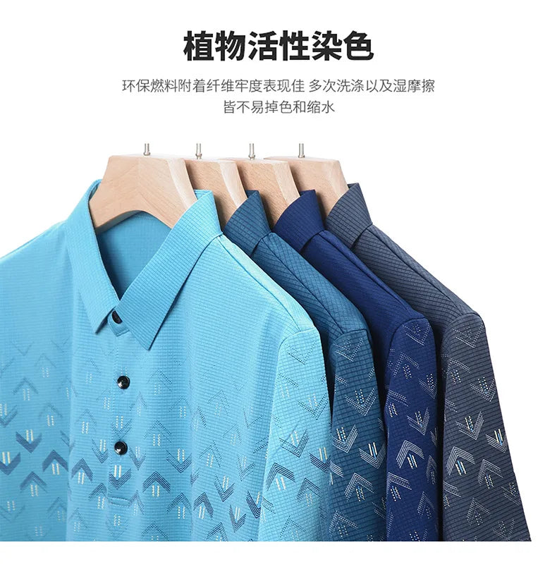 2023 New Ice Silk T-shirt Short Sleeve Men's Polo Shirt Business Casual Printed Lapel Men's Quick-drying Top