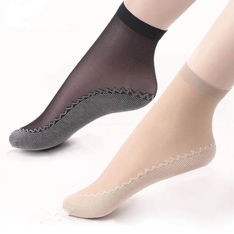 20Pcs=10Pais Summer Women Socks Non-Slip Sweat-Absorbing Cotton Soft Thin Breathable Fashion Sexy Silk Sock Ladies Transparent