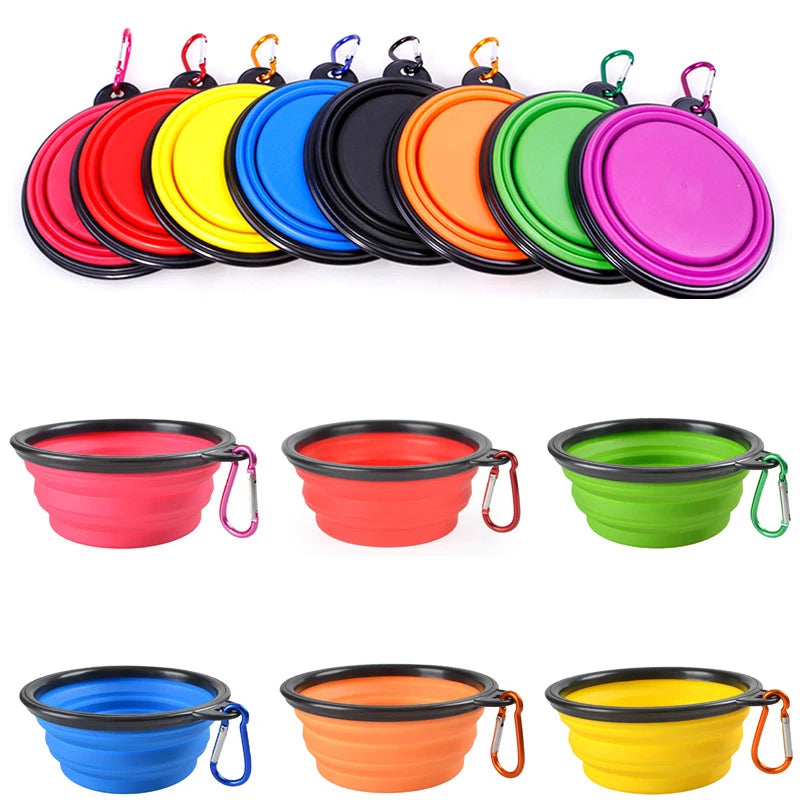 Dogs Feed Supplies Folding Silicone Bowl Portable Puppy Water Container with Carabiner Folding Cats Bowl Travel Pets Accessories