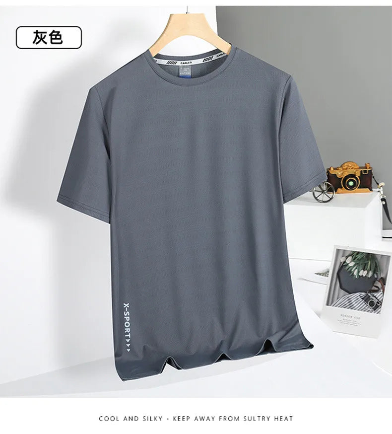 Summer T-Shirts Men Good Quality  Fast Dry Cool Basic Tshirts Male Tee Shirt Boys Fashion Camping Top Clothing Plus Size M-5XL