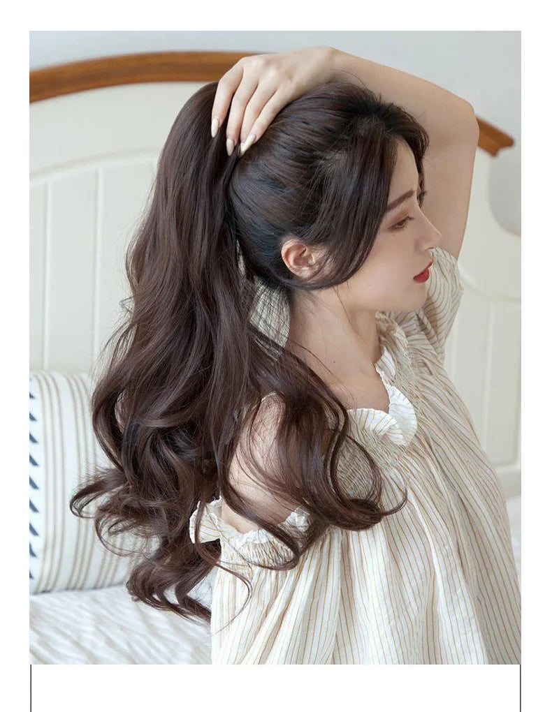 19Inch 26Colour Curly Ponytail Clip in Claw Hair Extension Natural Looking Synthetic Hairpiece for Women Claw Curly Ponytail Wig