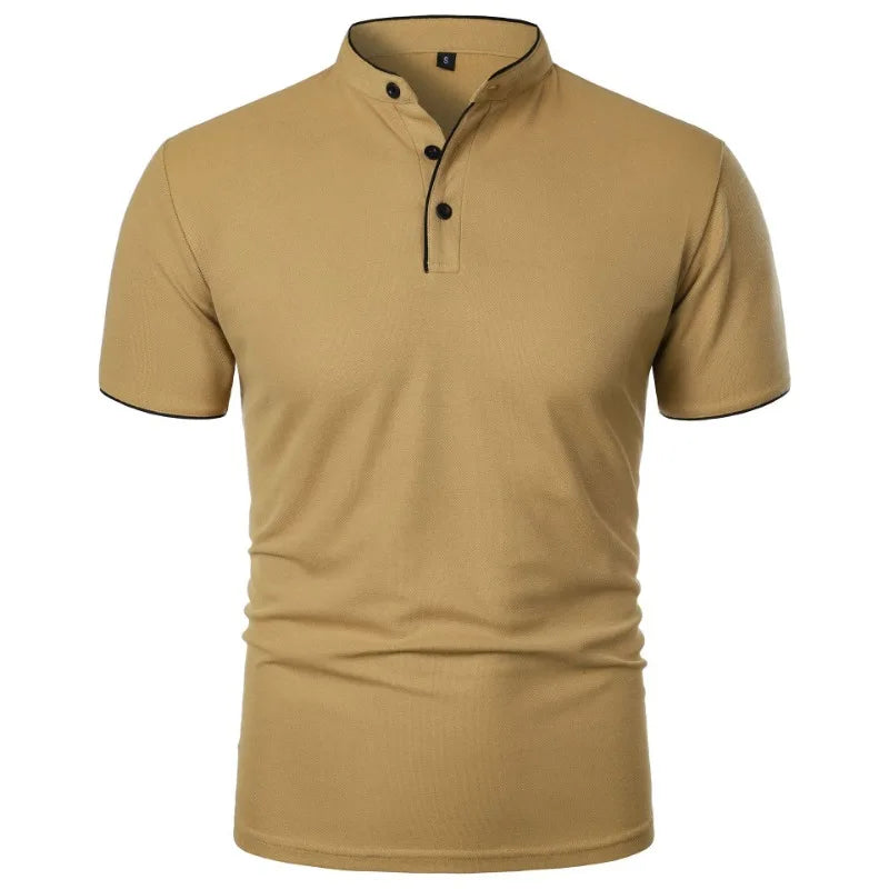 Summer Men's Short Sleeve Collar Tshirts New Solid Color Casual Polo Shirt Trendy Breathable Loose Basic Splice Top