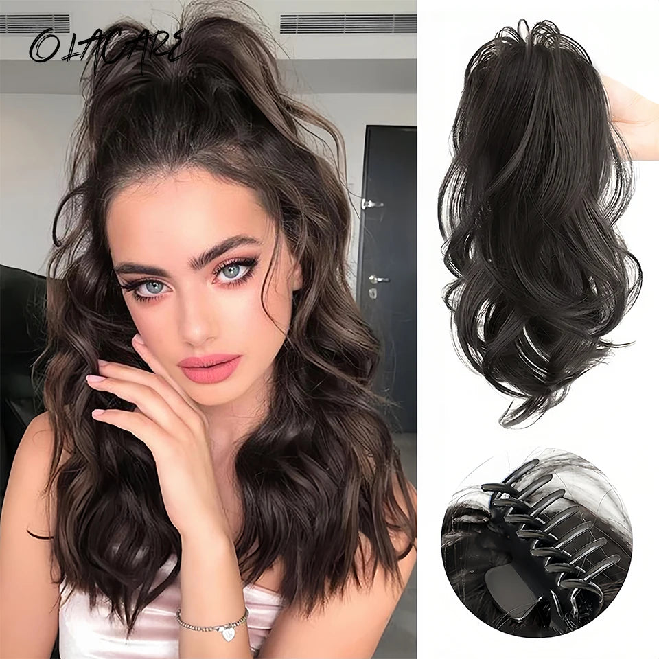 OLA Synthetic Ponytail Claw Clip Ponytail Extensions Short Curly Ponytail Natural Wig Ponytail Ladies Ponytail Black Hair Clip