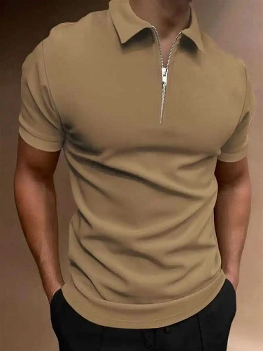 Men's polo shirt solid color short-sleeved zipper lapel T-shirt casual top