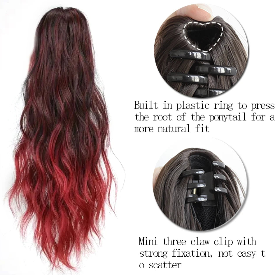 XIYUE  Wig  Synthetic Multicolor Horsetail Extensions Very Long And Fluffy Wavy Heat Resistant For Women Curling Pieces