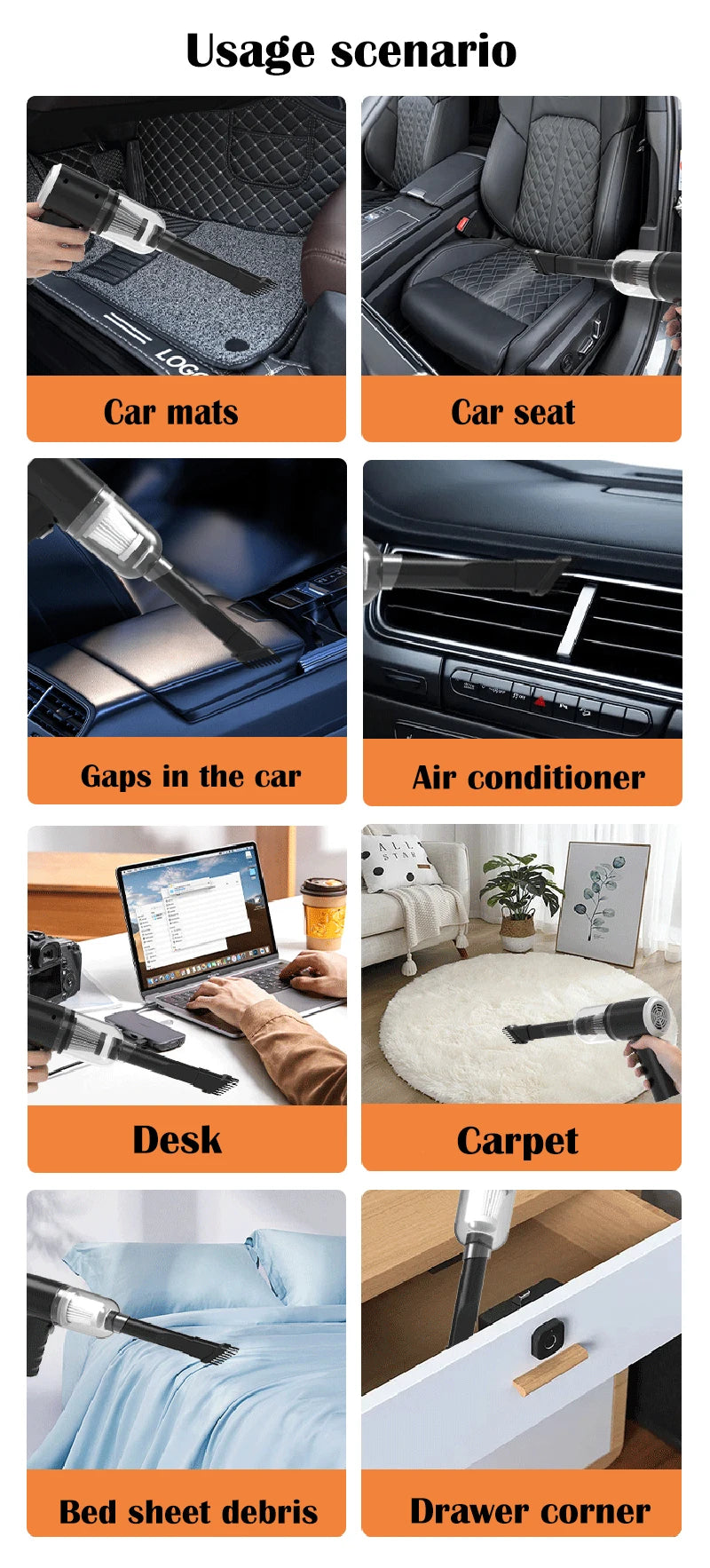 9000Pa Wireless Car Vacuum Cleaner USB Charging 1200mAh Portable Cleaning Appliance Mini Wet and Dry Vacuum Cleaner Household 